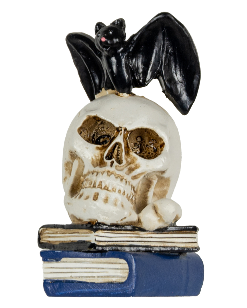 Fledermaus auf Totenschädel Figur 10cm