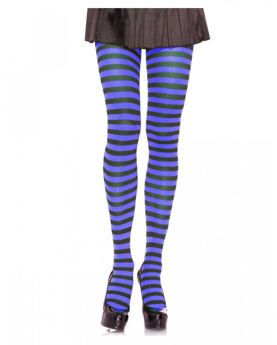 Schwarz & Royal Blau gestreifte Strumpfhose