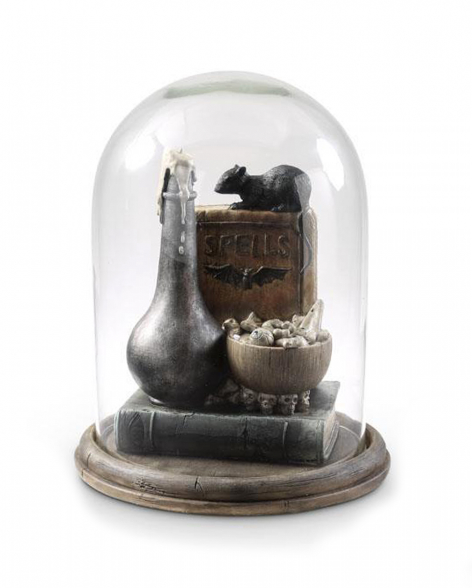 Halloween Glasglocke mit Hexentrank & Zauberbuch 31cm