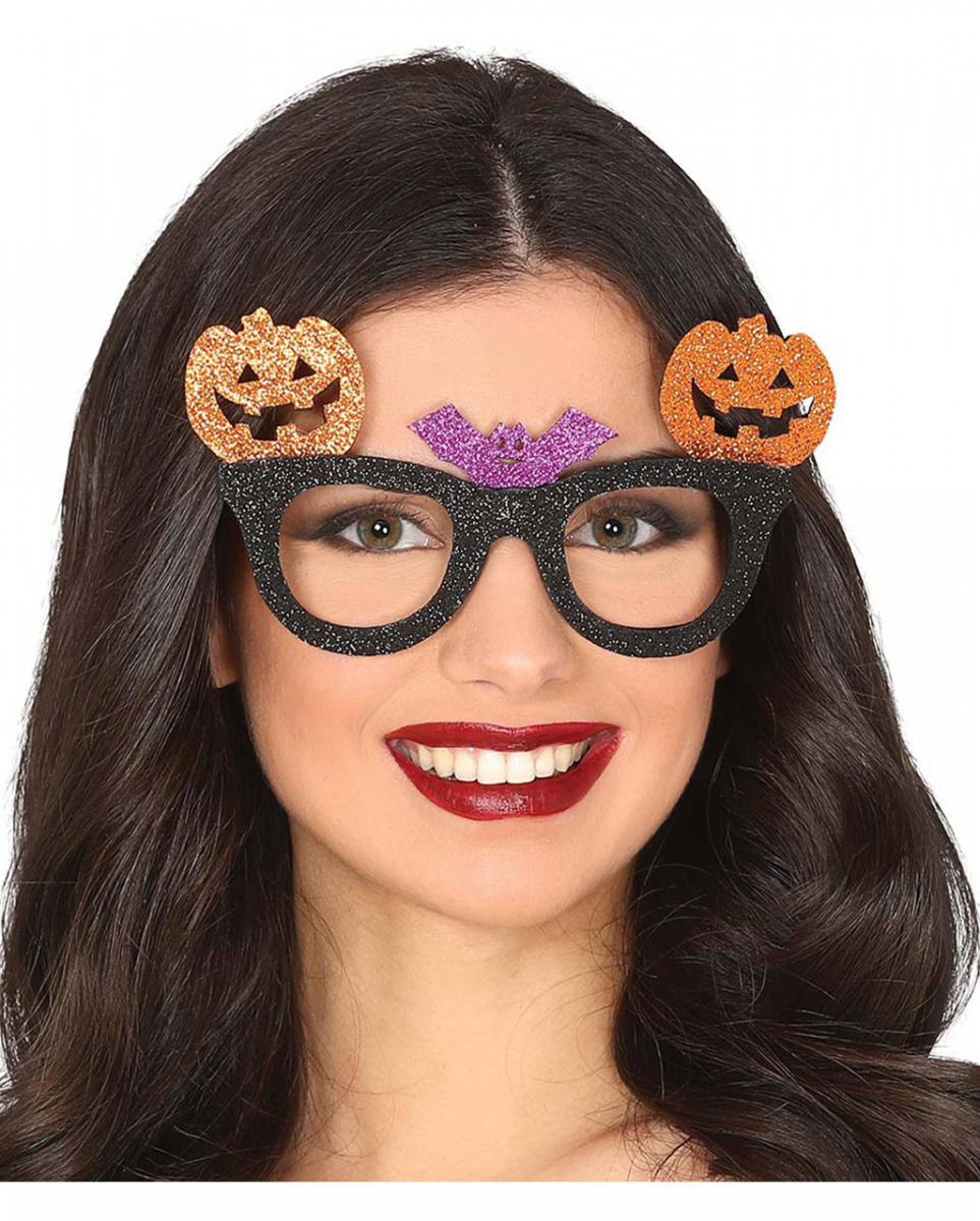 Halloween Glitzer Brille mit Kürbis