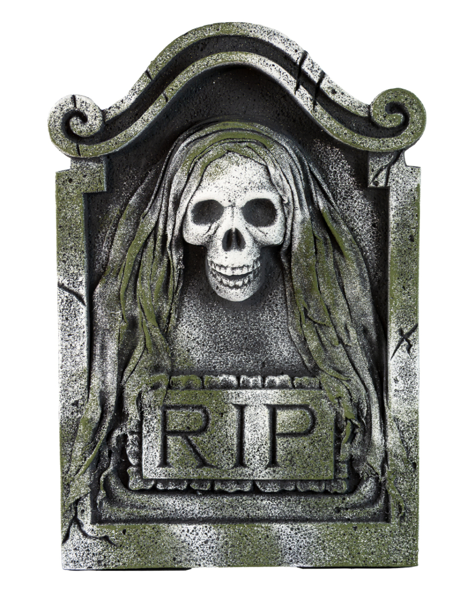 Gothic Grabstein mit Totenschädel Relief 56cm