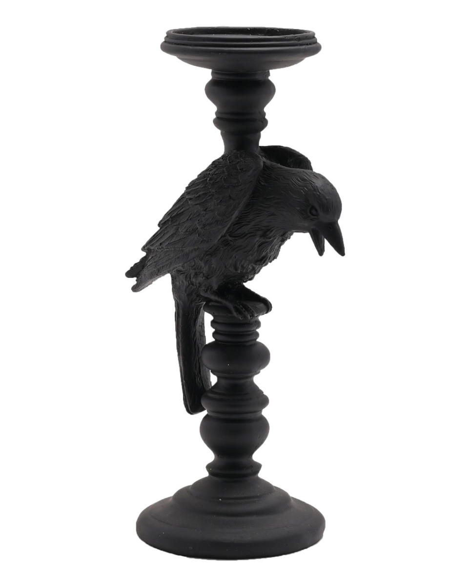 Gothic Kerzenständer mit schwarzer Krähe 29cm
