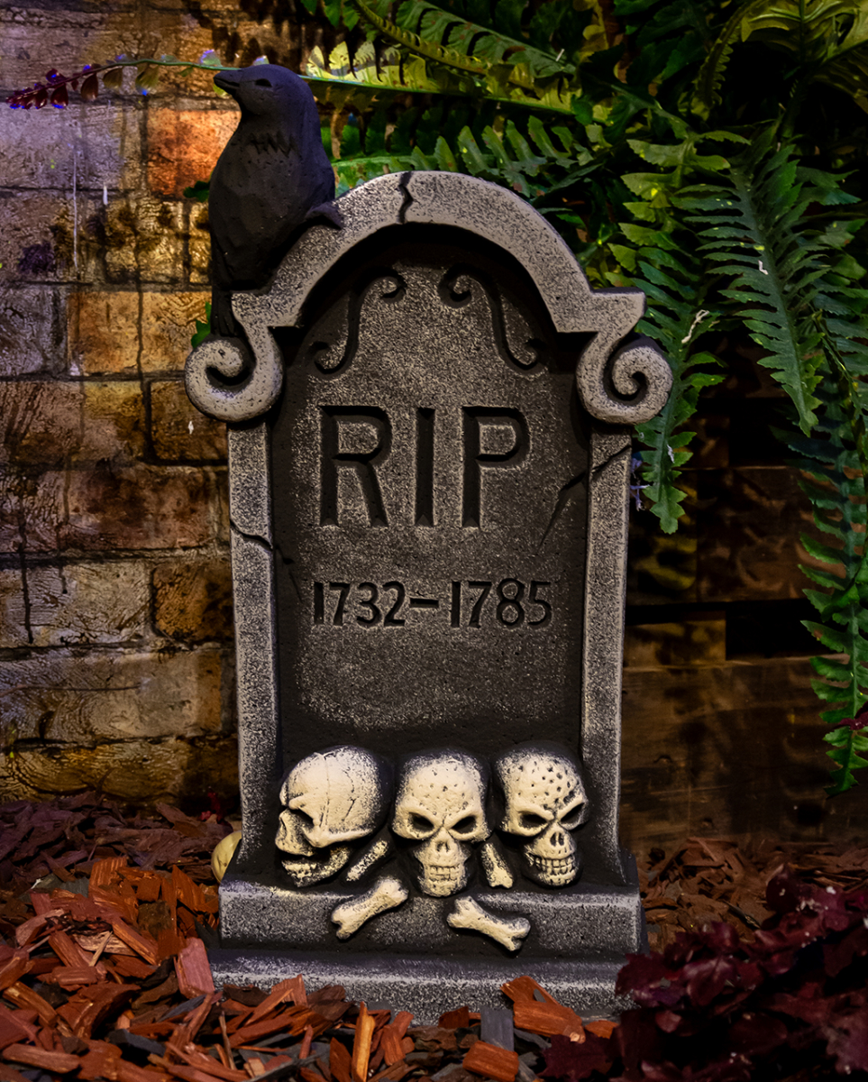 Grabstein mit Rabe & Totenschädel 47cm