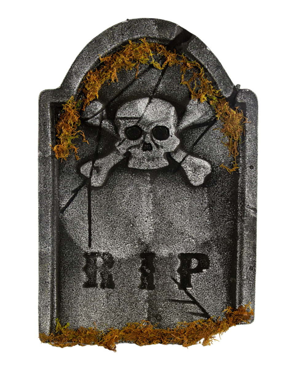 Moosiger R.I.P. Gedenkstein mit Totenkopf 53cm