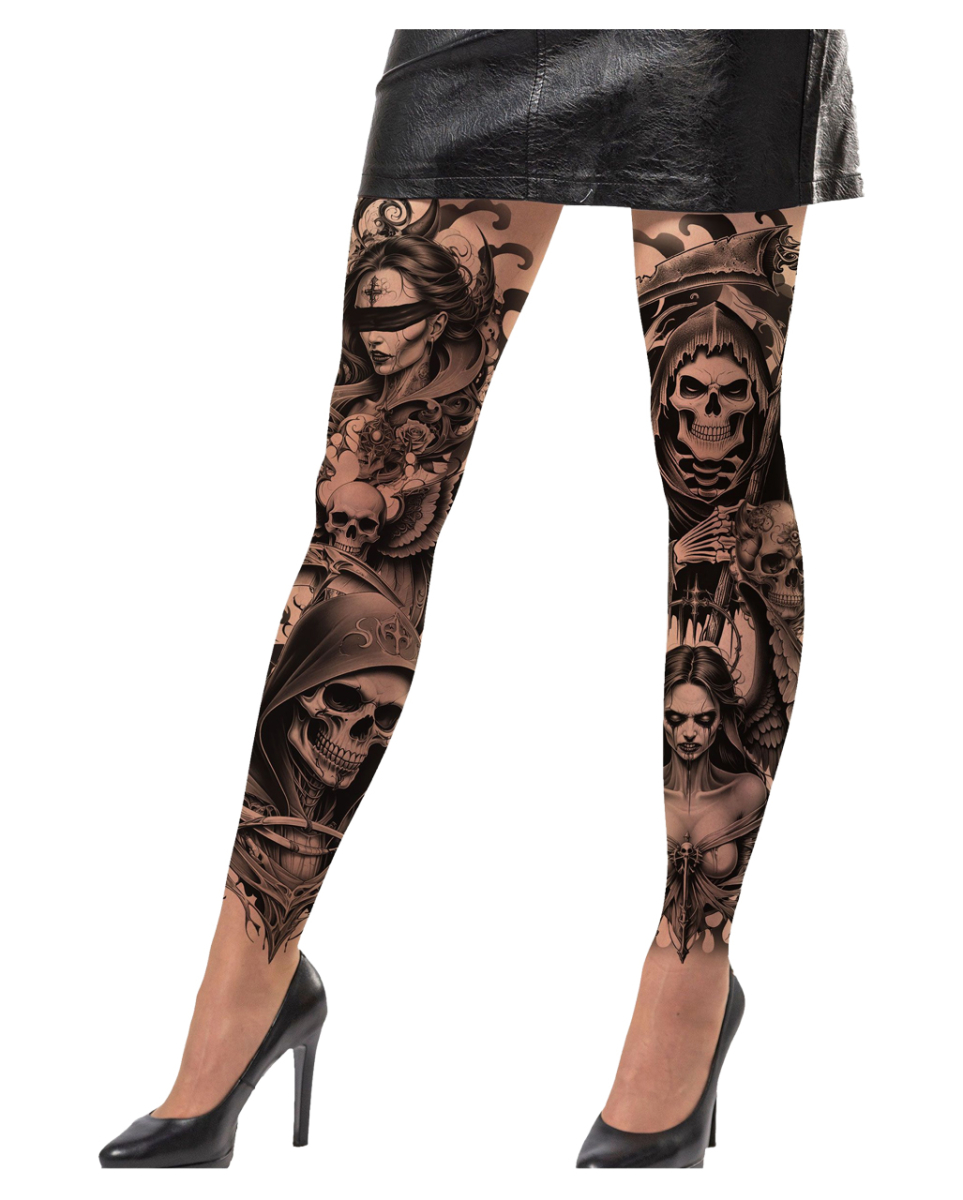 Sensenmann Tattoo Effekt Strumpfhose