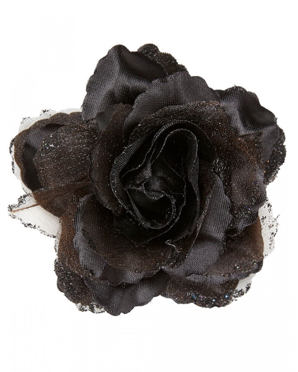 Schwarze Glitzer-Rose Haarspange