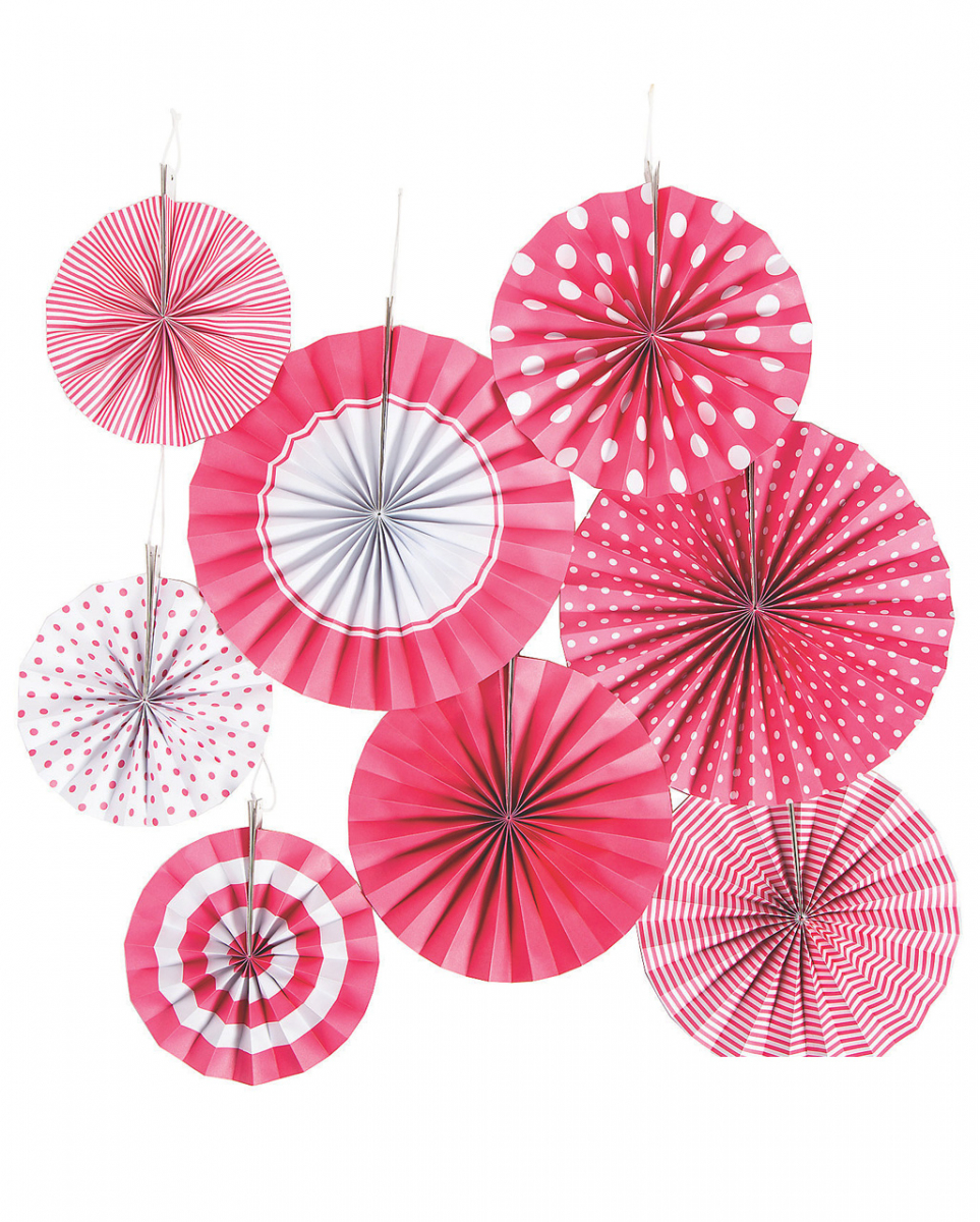 Deko Fächer Papierrosette Hängedeko Set 8 St. Pink Weiß