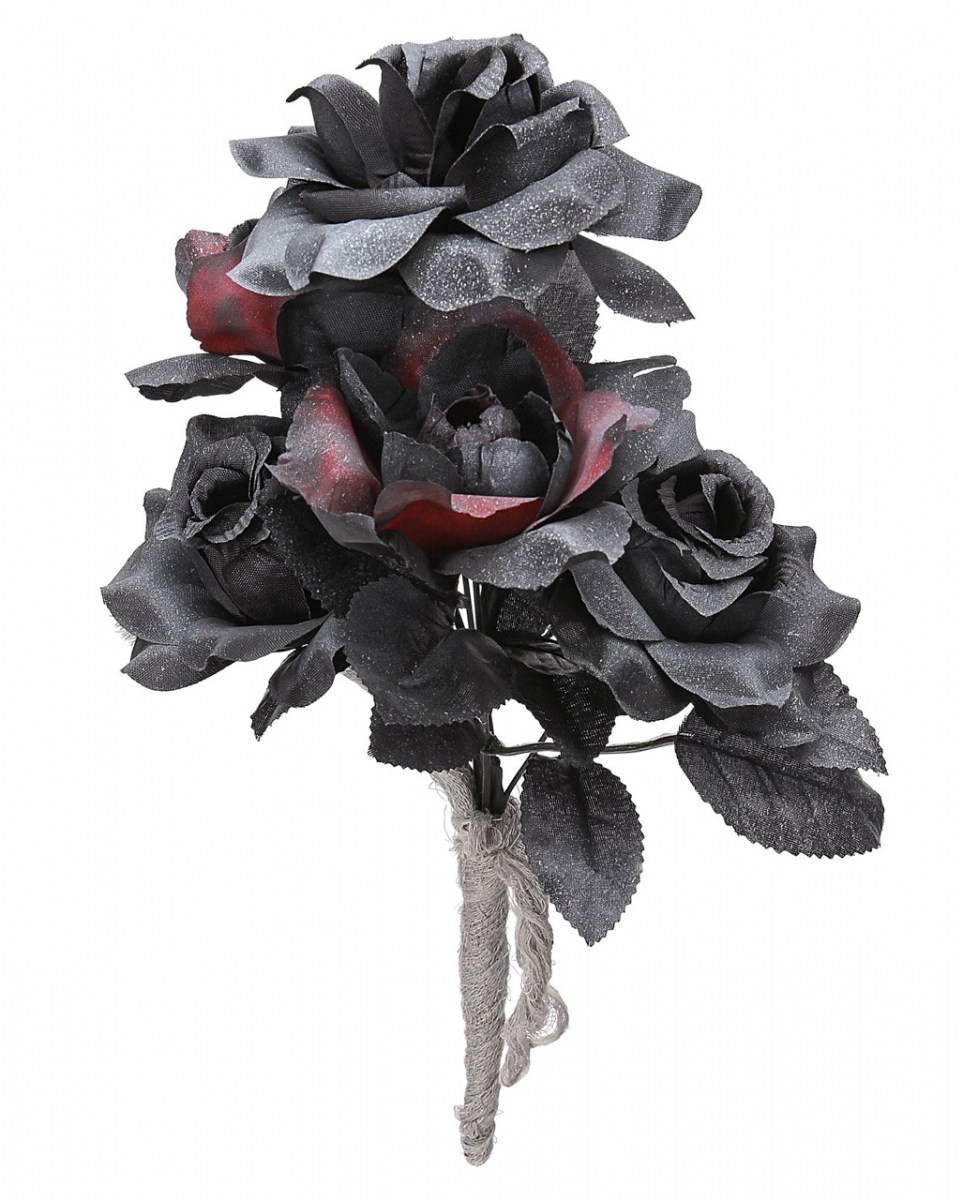 Schwarze Witwe Brautstrauß mit Schwarzen & Roten Rosen