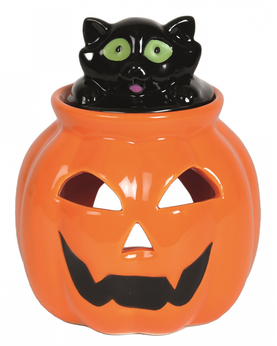 Halloween Kürbis mit Katze Teelicht Duftlampe 13cm