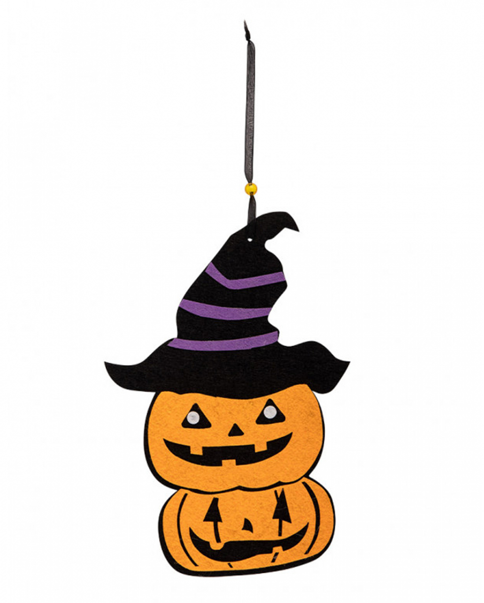 Halloween Kürbis mit Hexenhut Filzdekoration