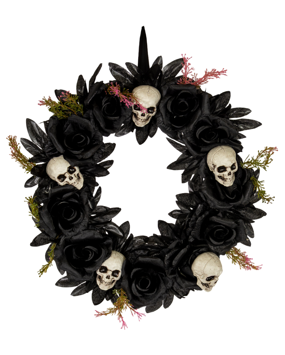 Gothic Türkranz mit Schwarzen Rosen & Totenköpfen 44cm Ø