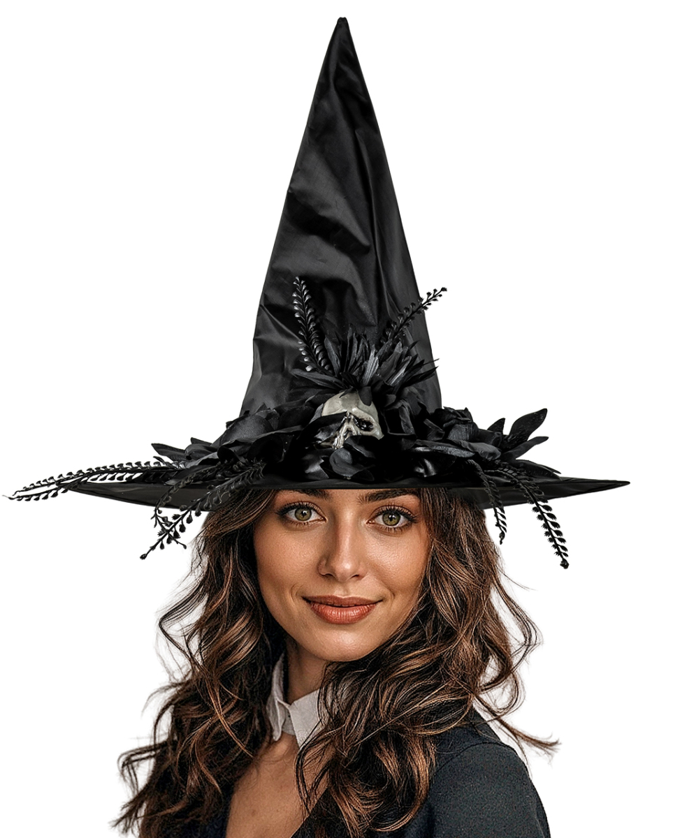 Hexenhut mit Totenschädel & Rosen