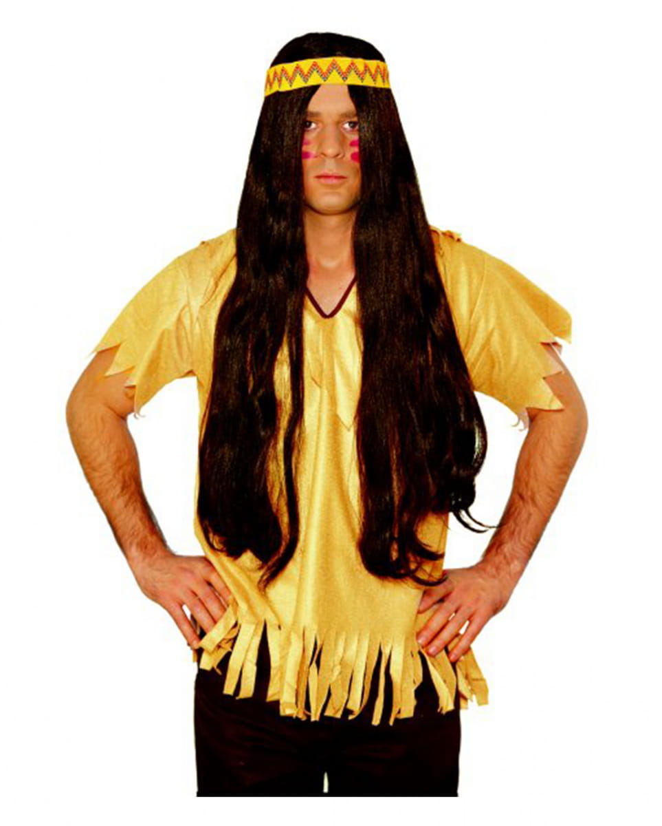 Braune Indianer Perücke mit Haarband