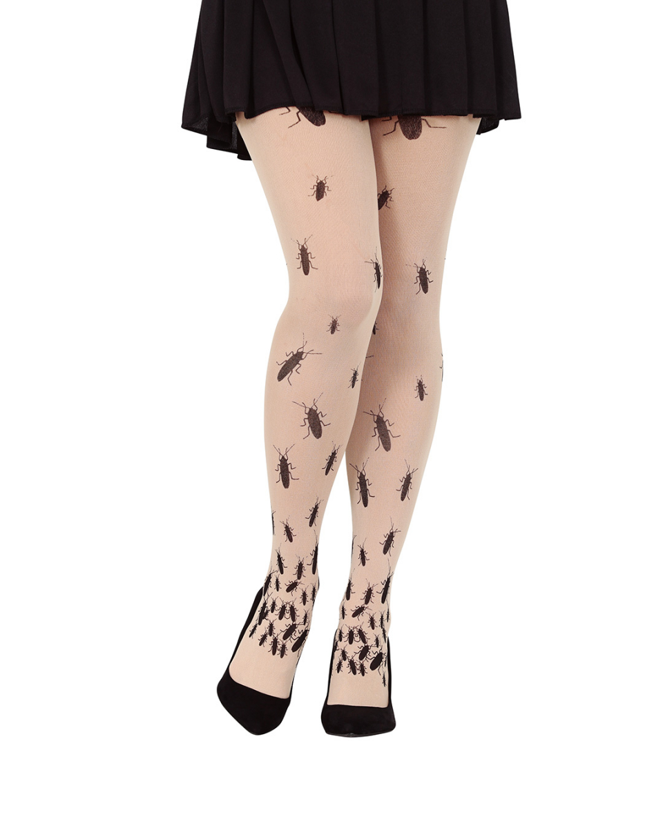 Weiße Strumpfhose mit Kakerlaken Motiv