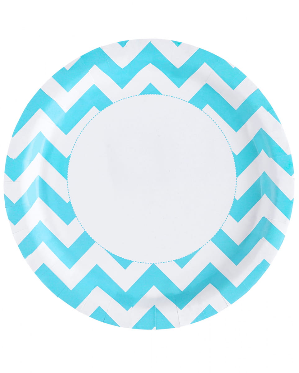 Karibisch Blaue Zick-Zack Pappteller 8 St.
