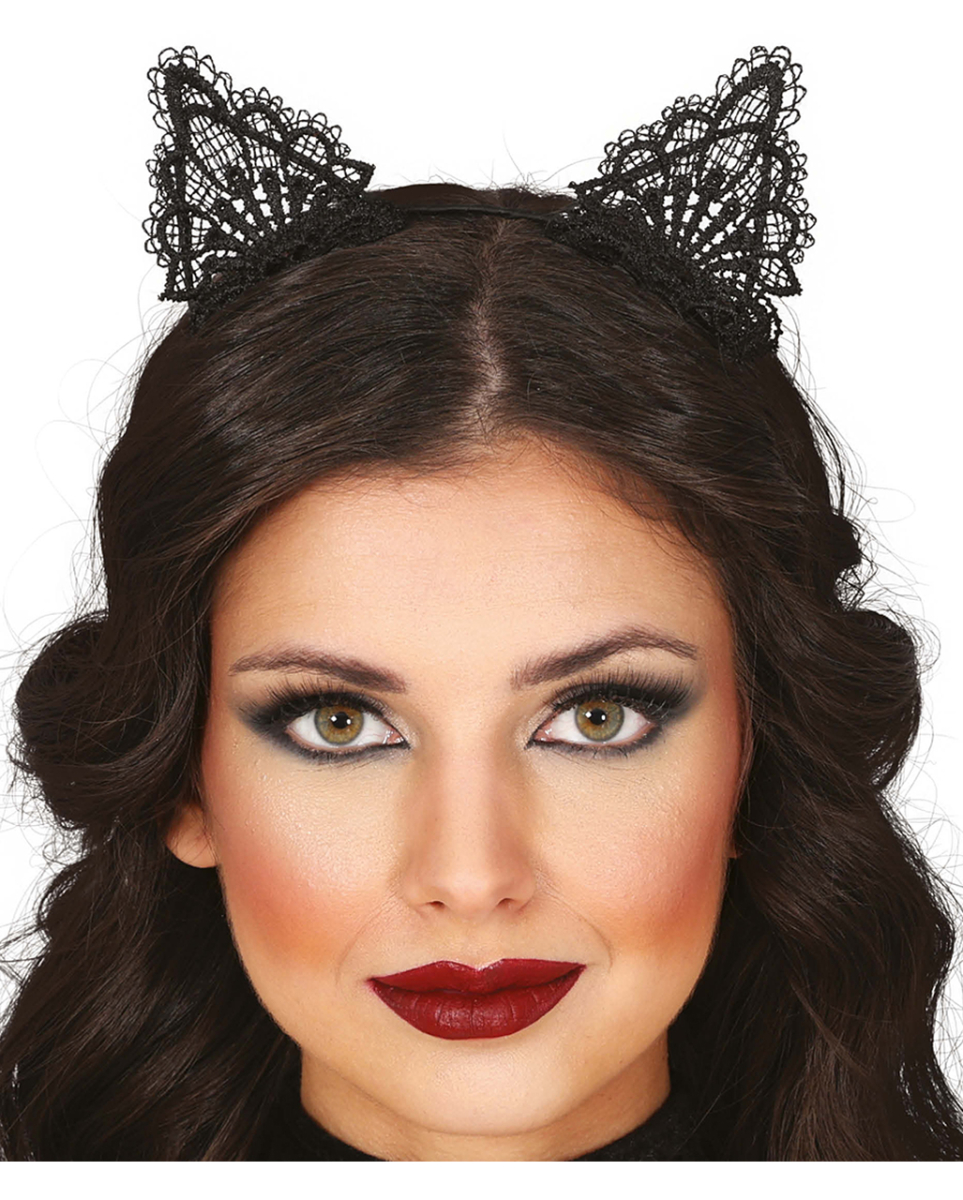 Katzenohren Haarreif mit Spitzenbesatz
