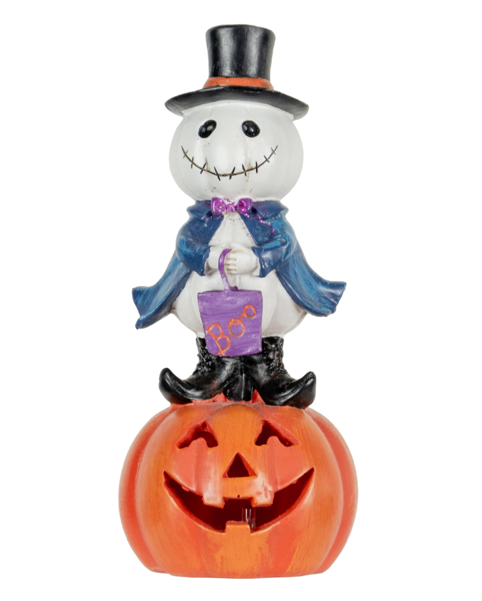 Kürbis Gentleman auf Halloween Kürbis Figur mit LED 19cm