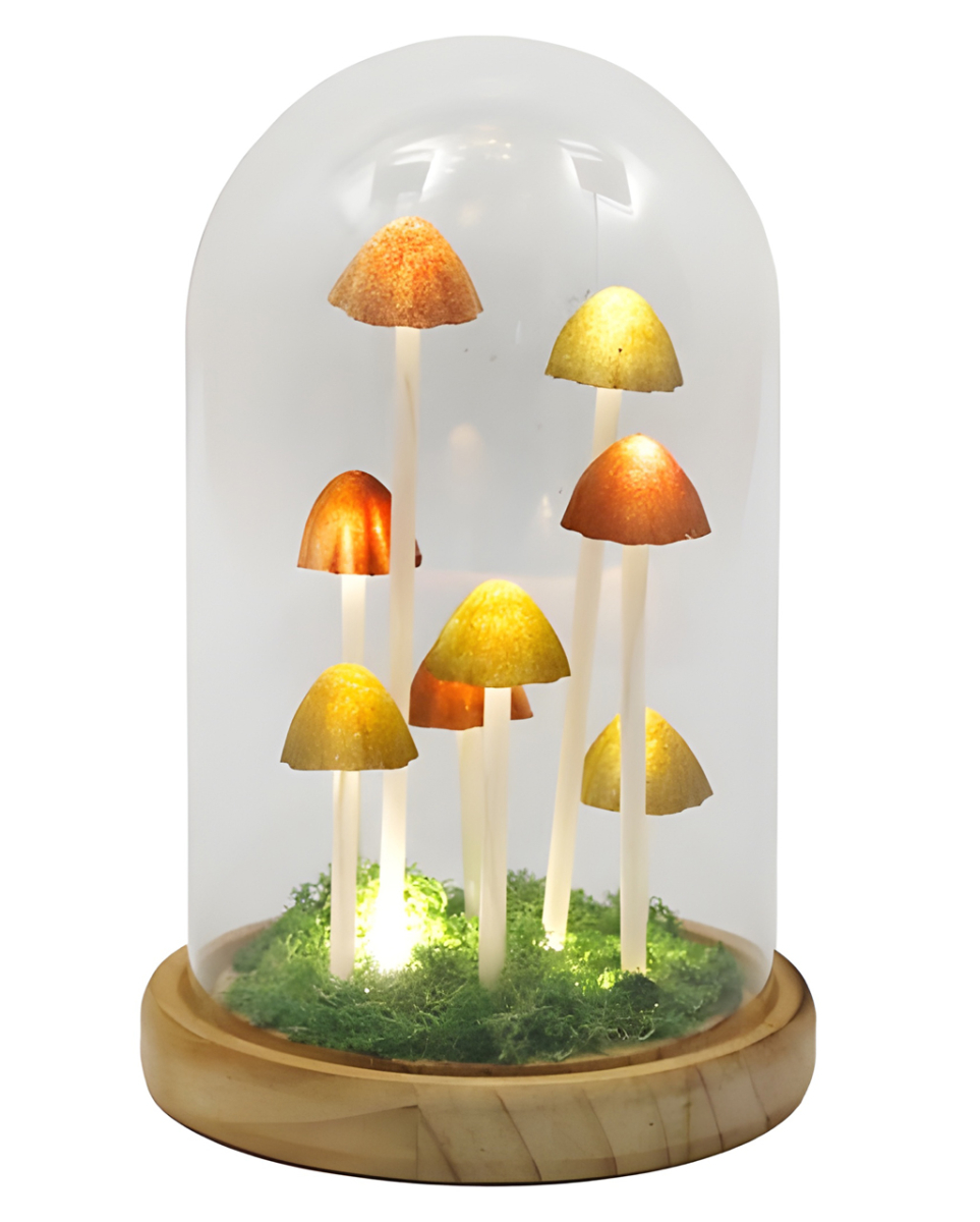 LED-Glaskuppelleuchte mit Magic Mushrooms 22cm