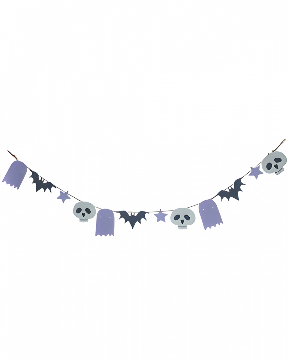 Halloween Motiv Holz Girlande Pastellfarben 110cm
