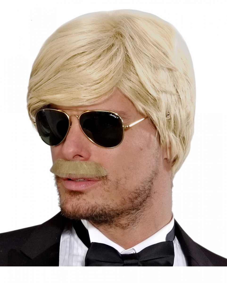Playboy Herrenperücke mit Schnäuzer Blond