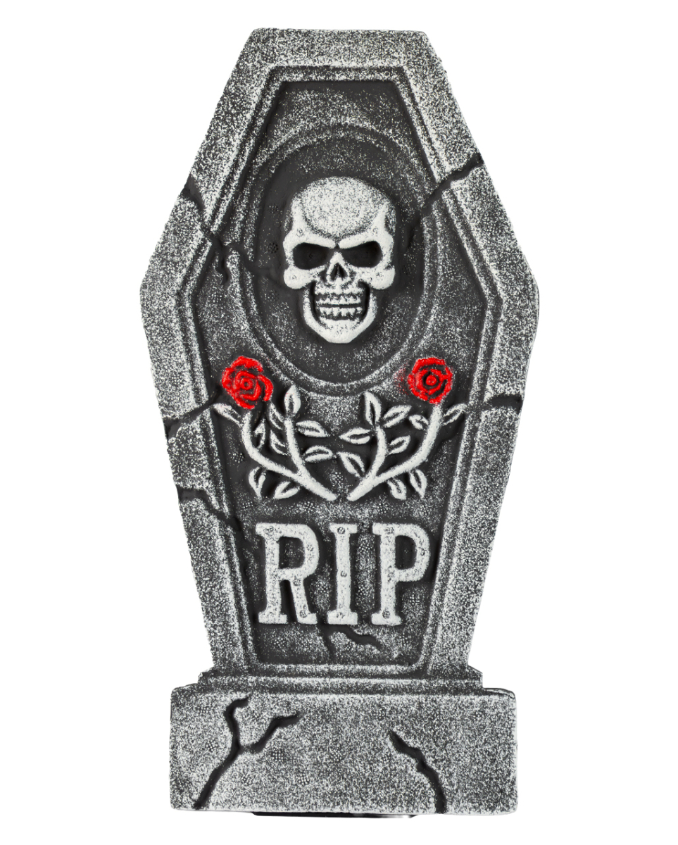 Sargförmiger Grabstein mit Totenkopf & Rosen 40cm