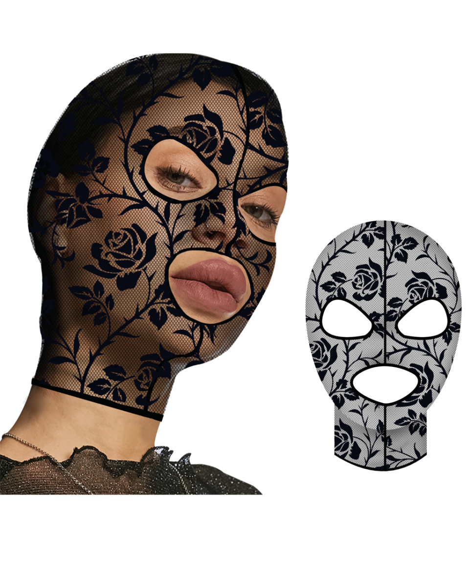 Schwarze Spitzenhaube mit Rosen Motiv