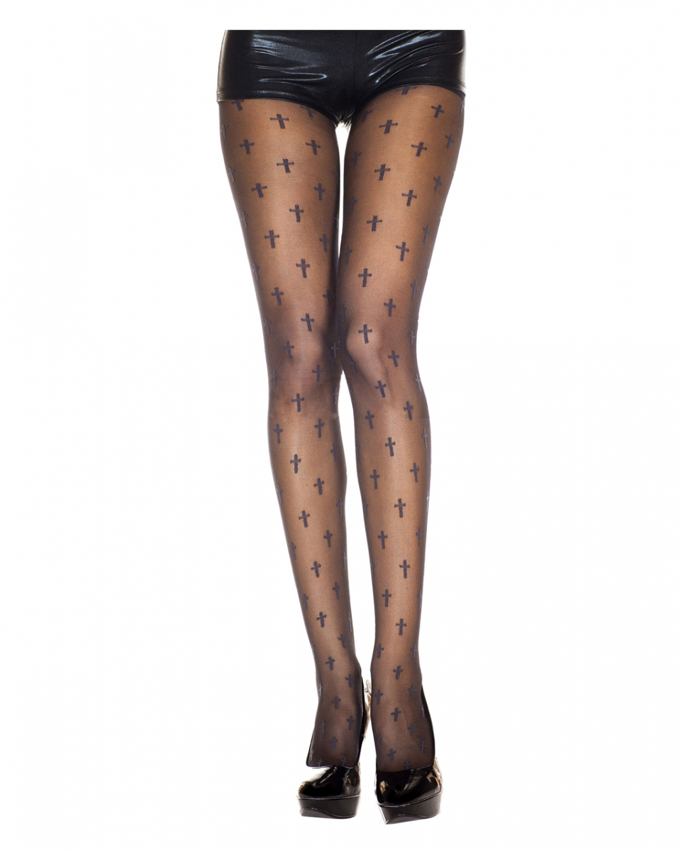 Strumpfhose mit Kreuzen schwarz