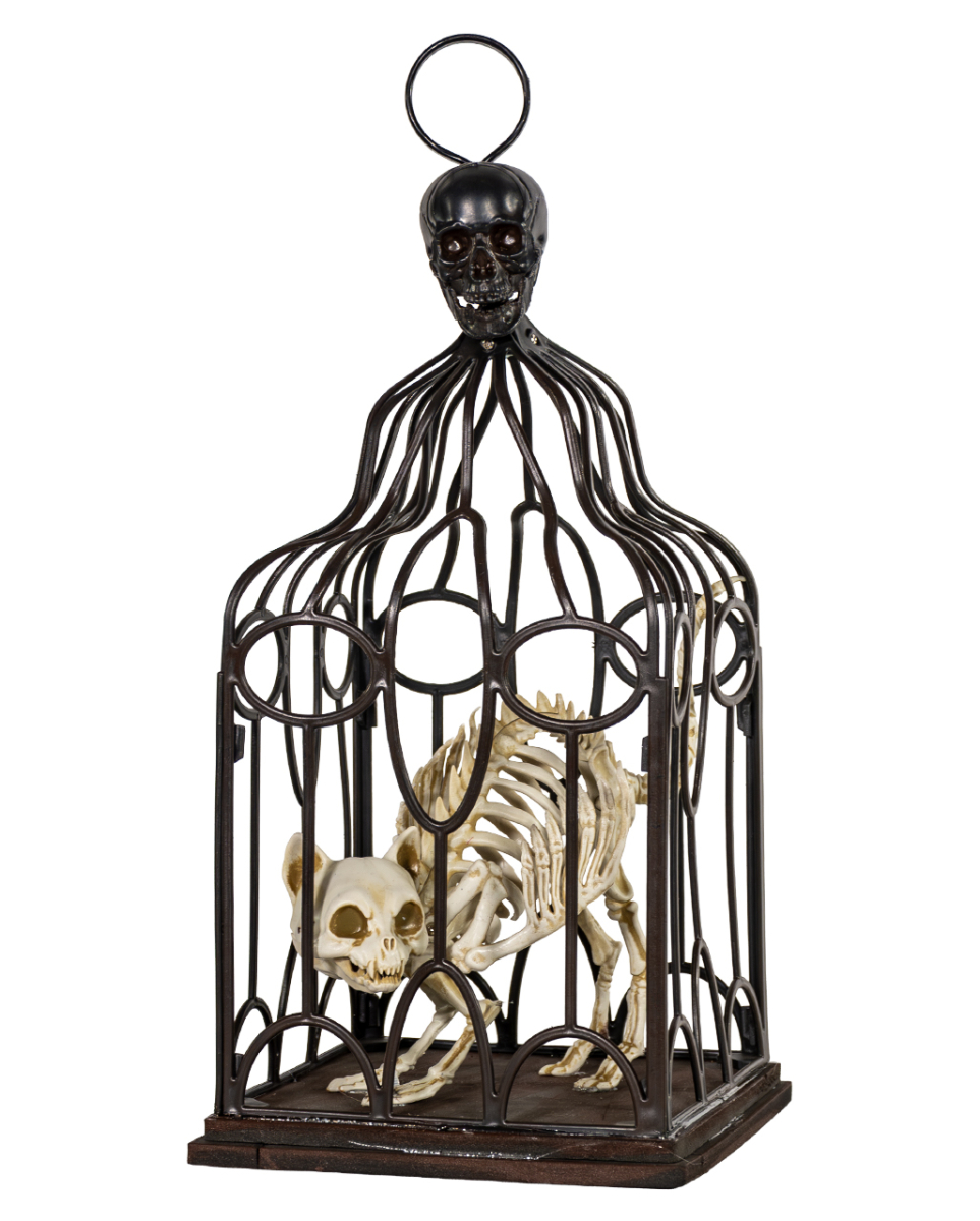 Vogelkäfig mit Geflügelter Skelett Katze 33cm