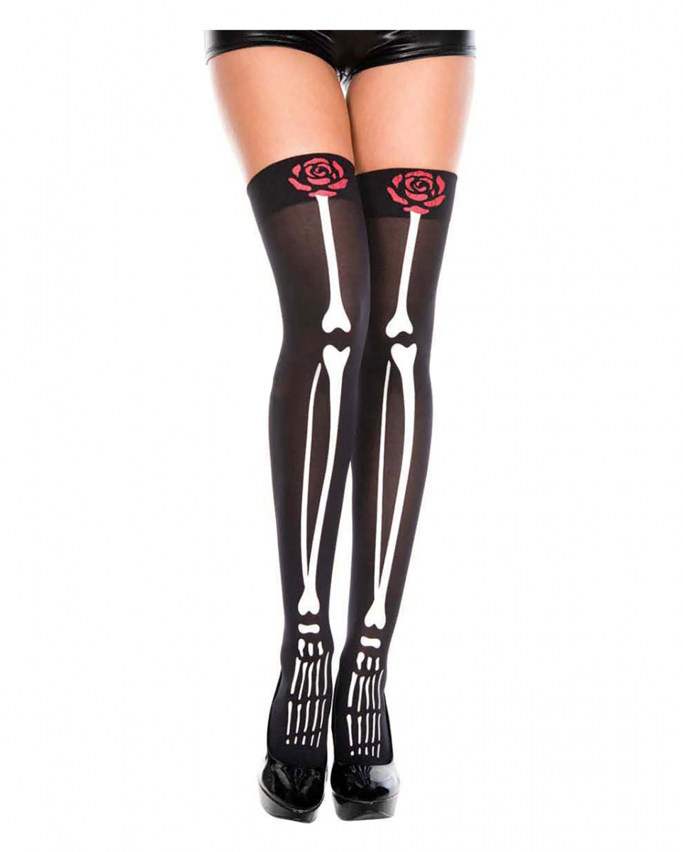 Overknee Strümpfe Skelett mit Rose