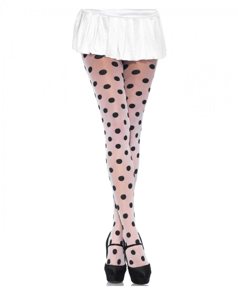 Strumpfhose mit Punkten weiß-schwarz