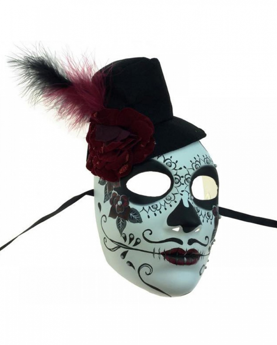 Day of the Dead Maske mit Mini Zylinder