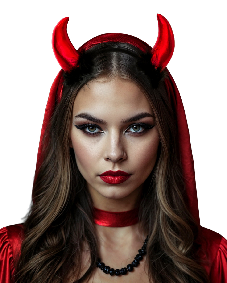 Metallic Teufelshörner mit Federn als Haarreif