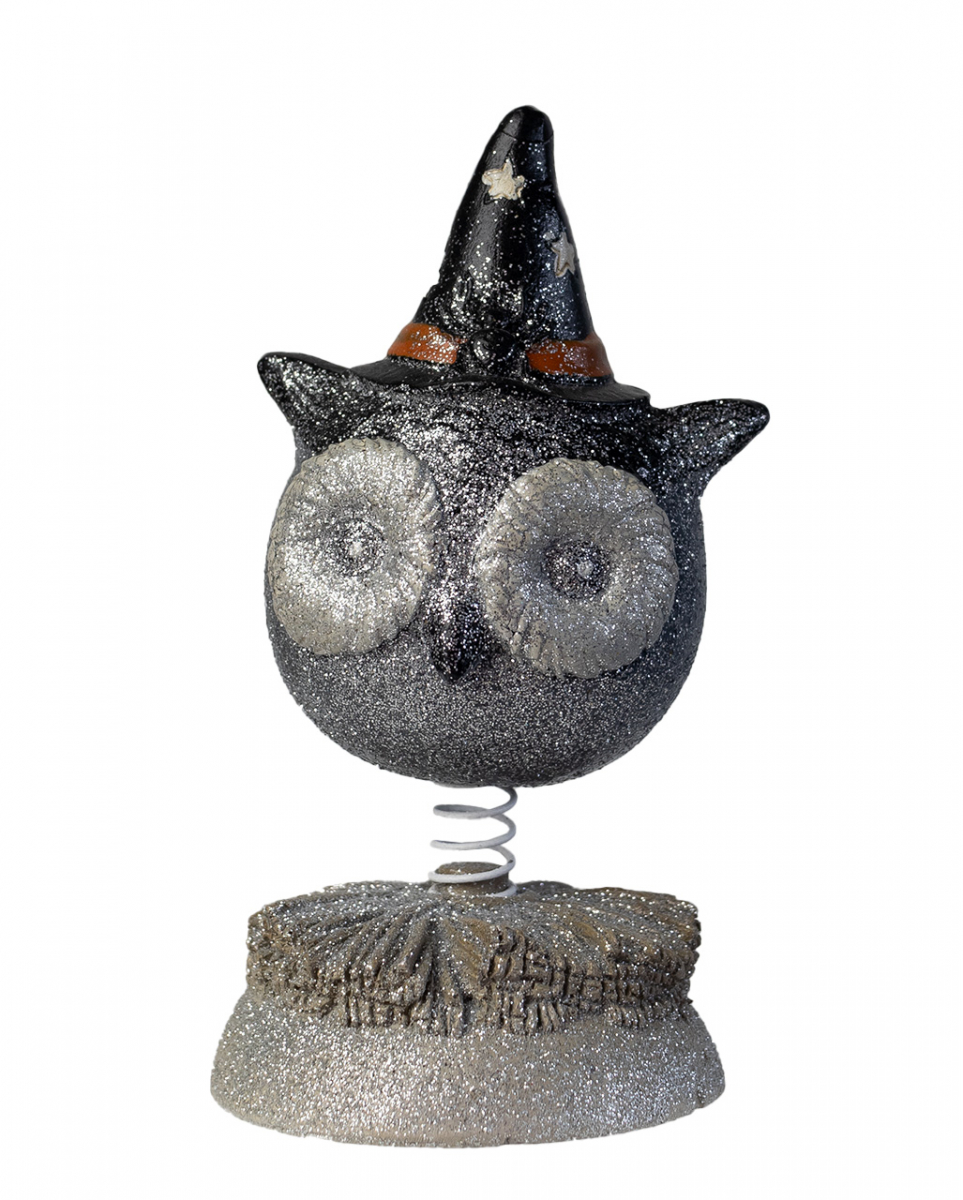Halloween Bobble Head Eule mit Hexenhut Dekofigur 15cm