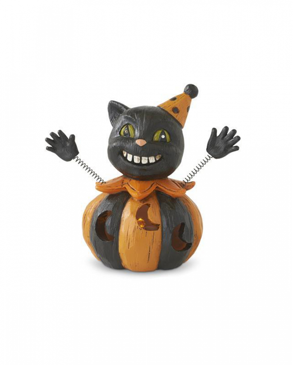 Vintage Halloween Kürbis Katze LED Figur 10cm