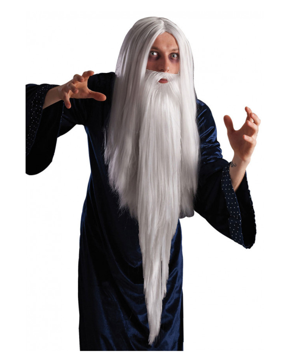 Weiße Magier-Perücke mit Bart