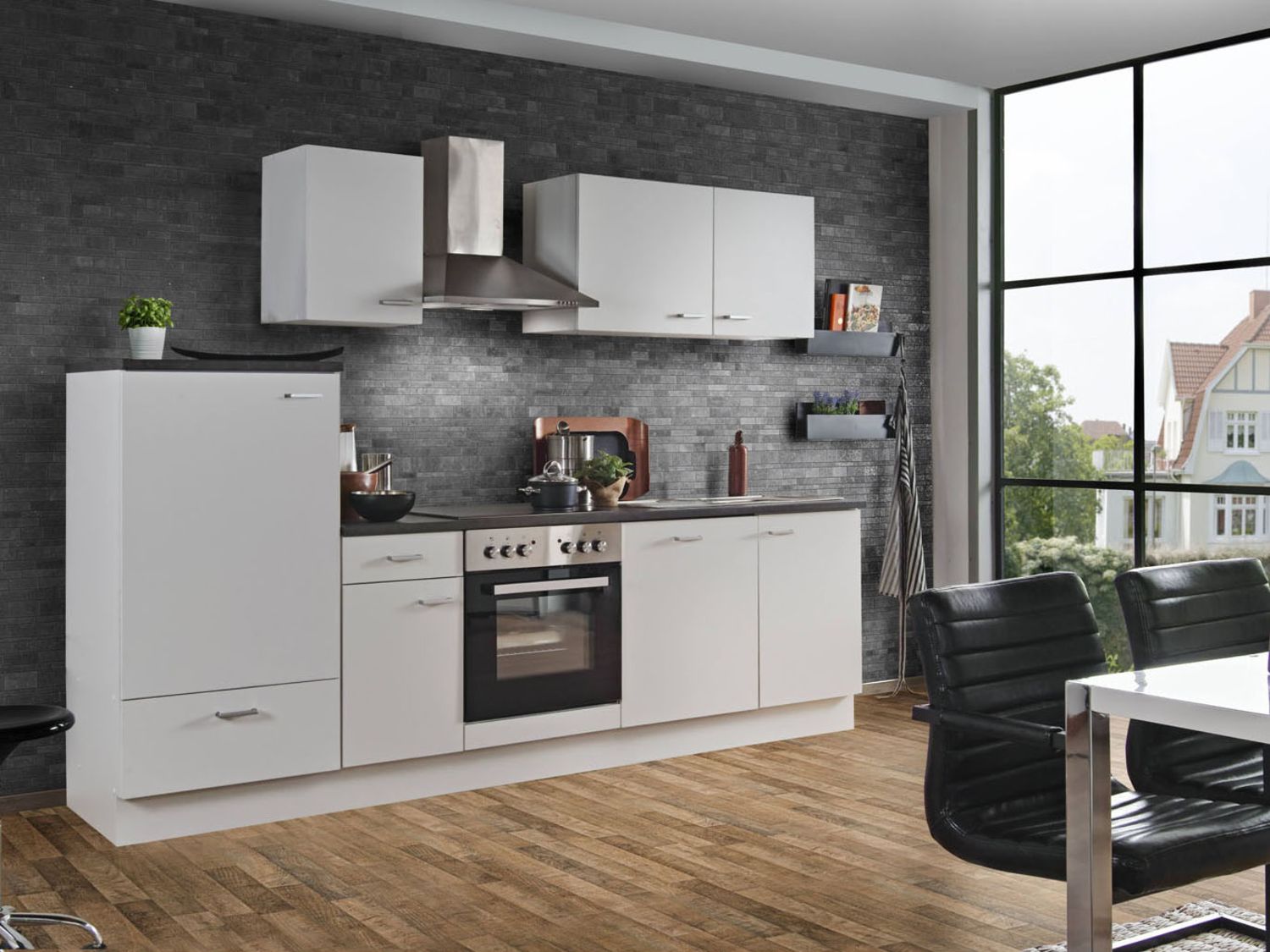 Menke Küchenzeile 'Classic' 270/280/300/310 cm (Geschirrspüler, frei Bordstein, Weiss matt, 270 cm)