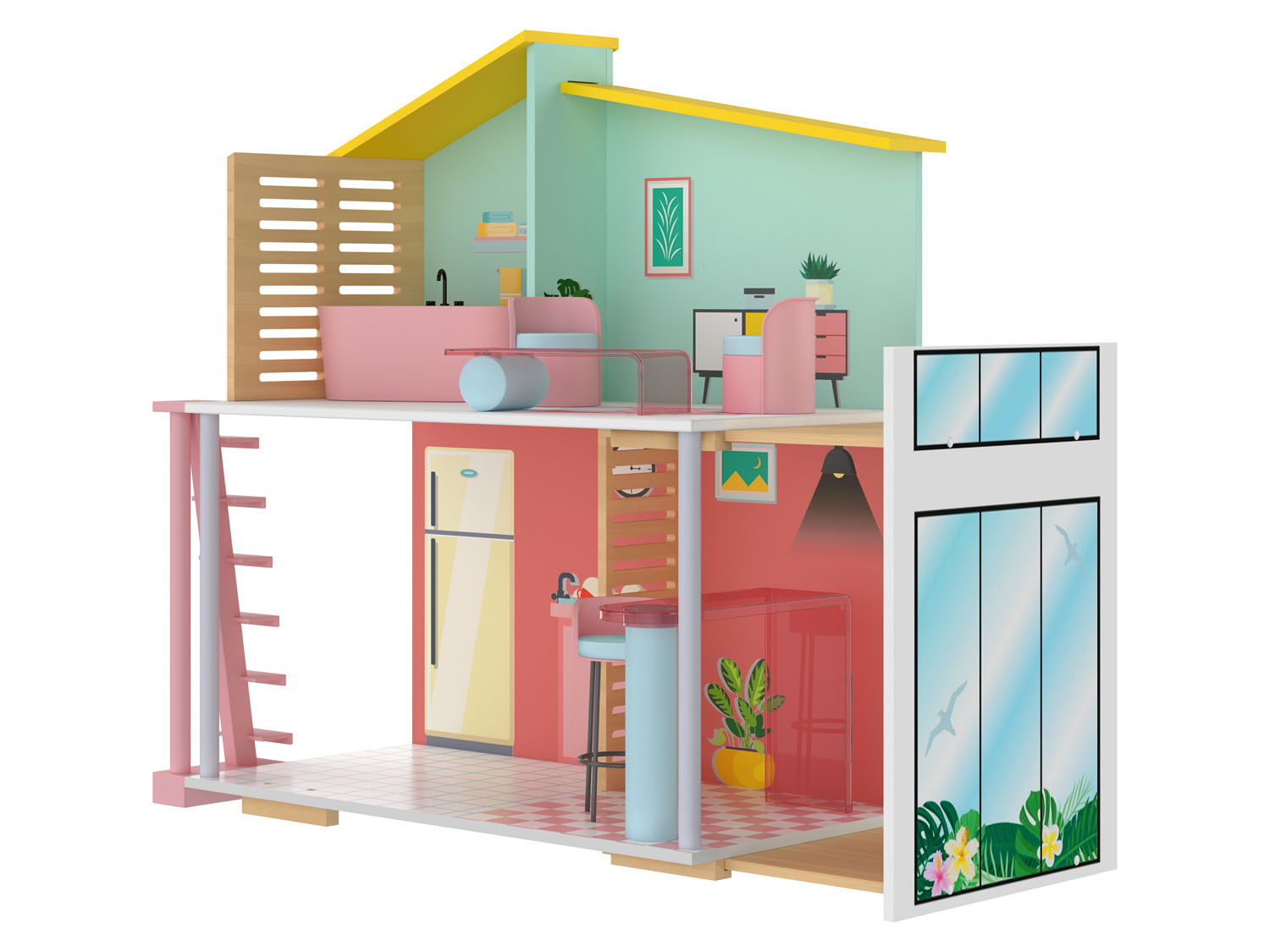 Playtive Holz Fashion Doll Puppenhaus, 8-teilig