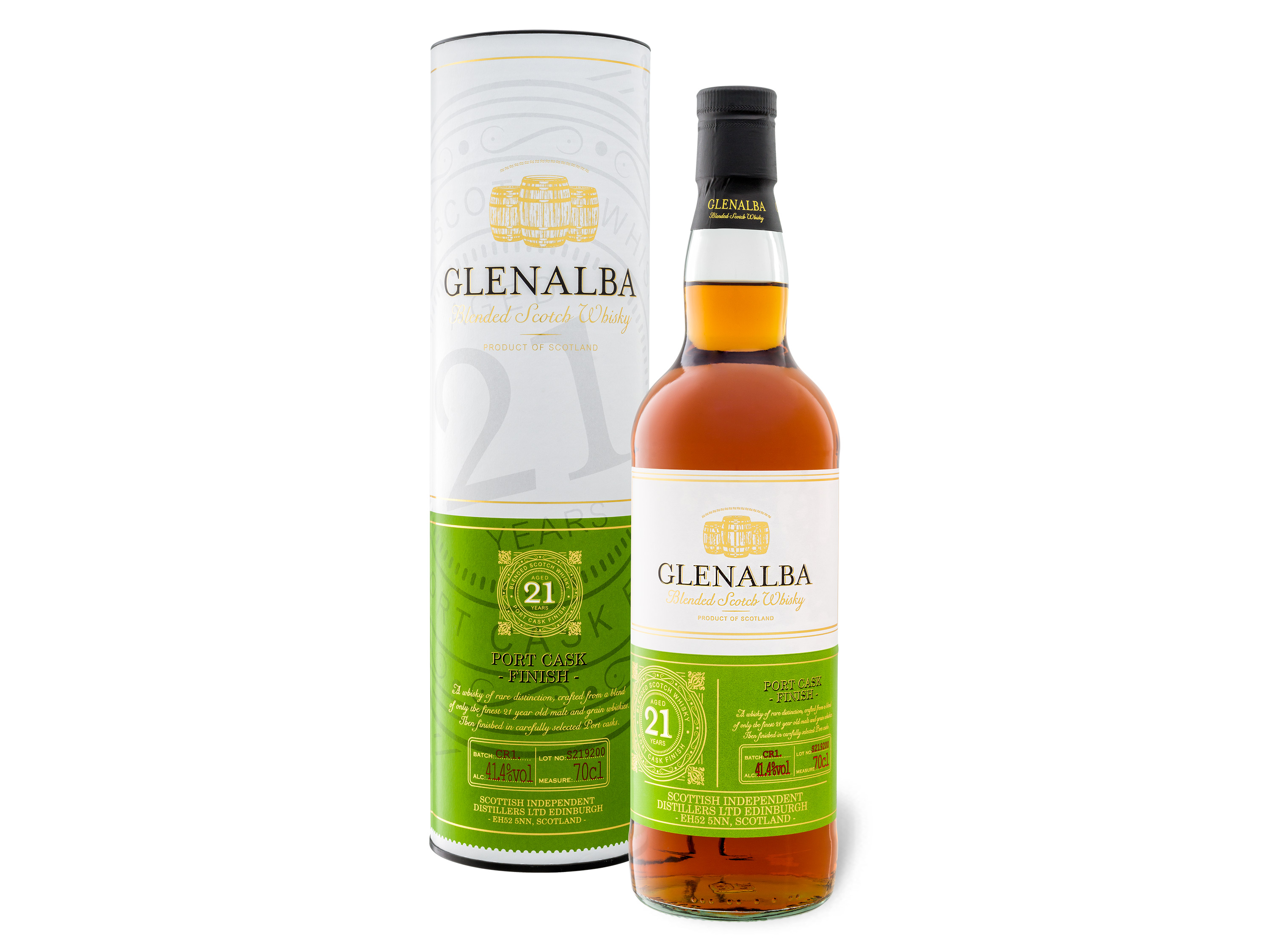 Glenalba Blended Scotch Whisky 21 Jahre Port Cask Finish mit Geschenkbox 41,4% Vol