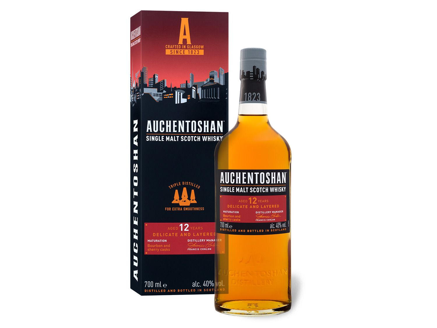AUCHENTOSHAN Lowland Single Malt Scotch Whisky 12 Jahre mit Geschenkbox 40% Vol