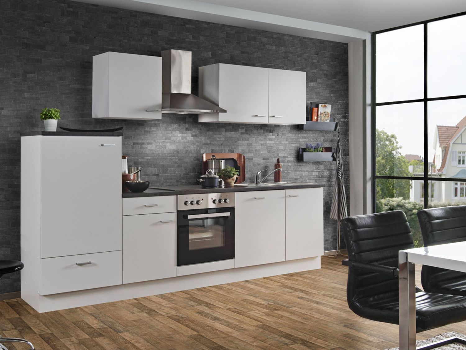 Menke Küchenzeile ''Classic'' 270/280/300/310 cm (Geschirrspüler, frei Bordstein, Weiss matt, 280 cm)''