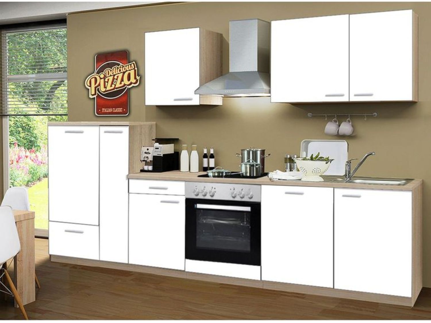 Menke Küchenzeile ''Classic'' 270/280/300/310 cm (Geschirrspüler, frei Bordstein, Weiss, 310 cm)''