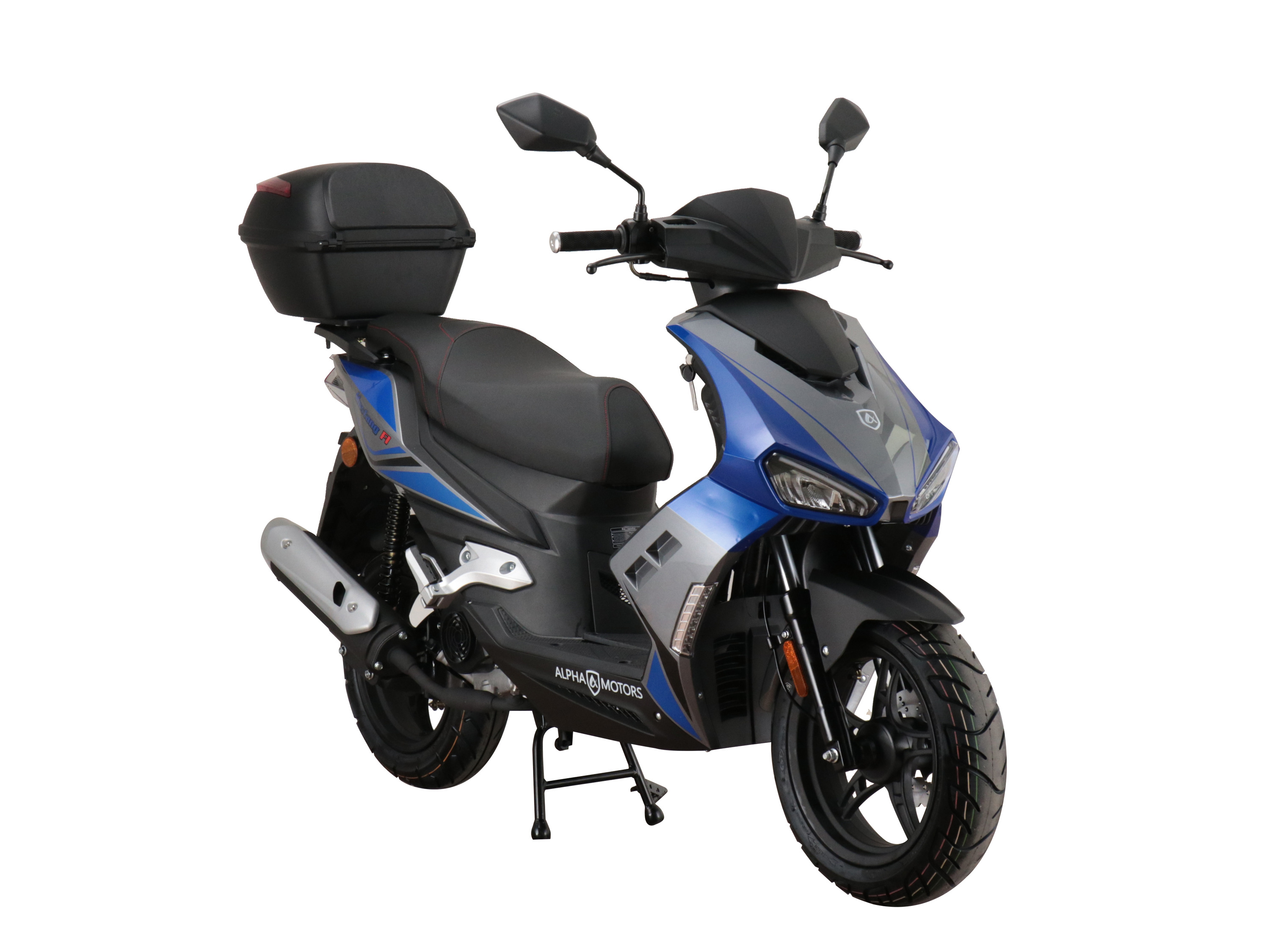Alpha Motors Motorroller Mustang FI 50 ccm EURO 5 inkl. Topcase (blau-grau, 25 km/h)