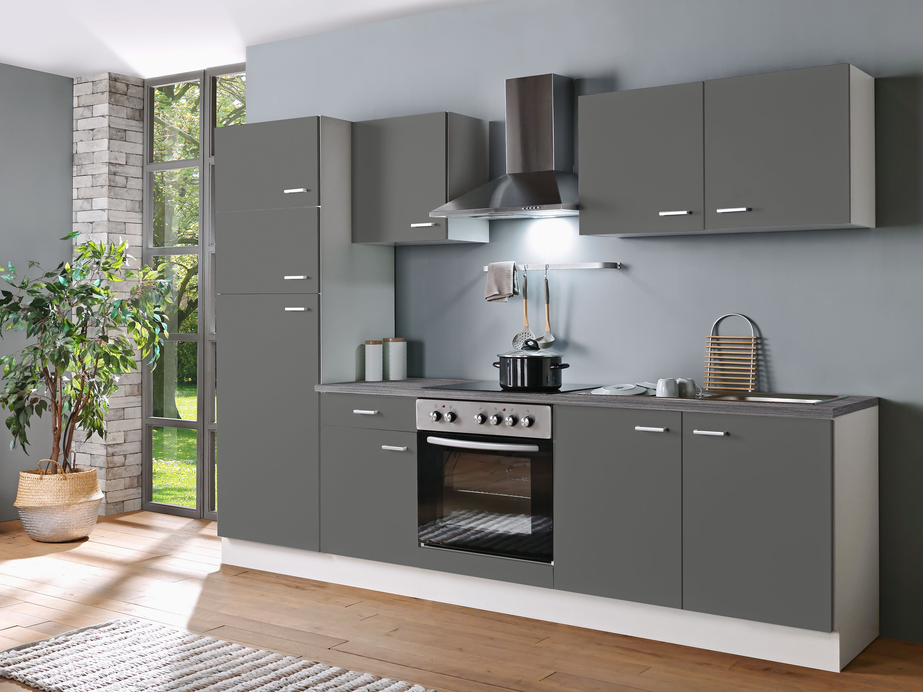 Menke Küchenblock Classic 1 (ohne Geschirrspüler, 270 cm, White, Graphite, Frei Bordstein)