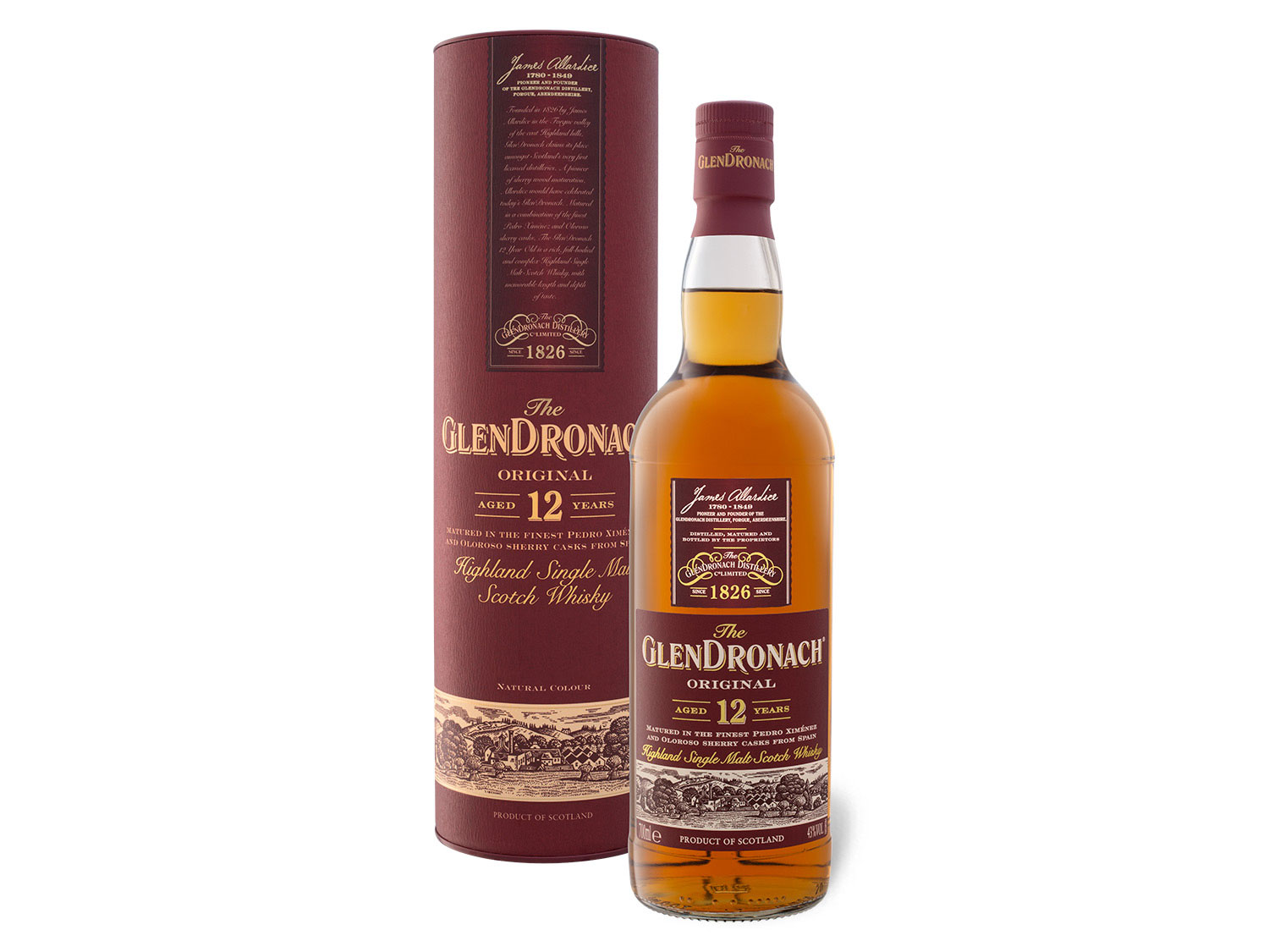 Glendronach Highland Single Malt Scotch Whisky 12 Jahre mit Geschenkbox 43% Vol