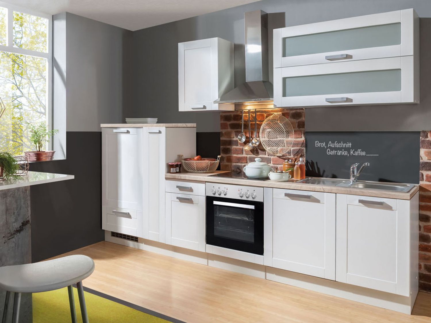 Menke Küchenblock Premium 270/280/300/310cm (mit Geschirrspüler, 300 cm / Landhaus weiss, Frei Bordsteinkante)''