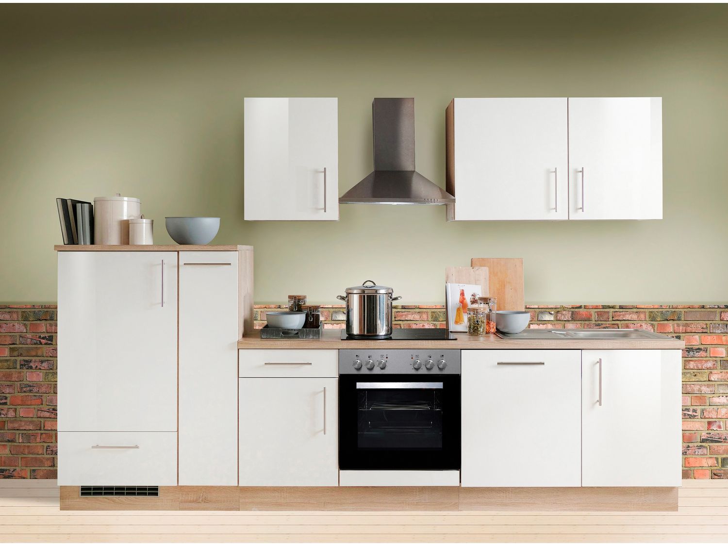 Menke Küchenblock Premium 270/280/300/310cm (mit Geschirrspüler, 300 cm / Weiss glanz, frei Verwendungsstelle)''