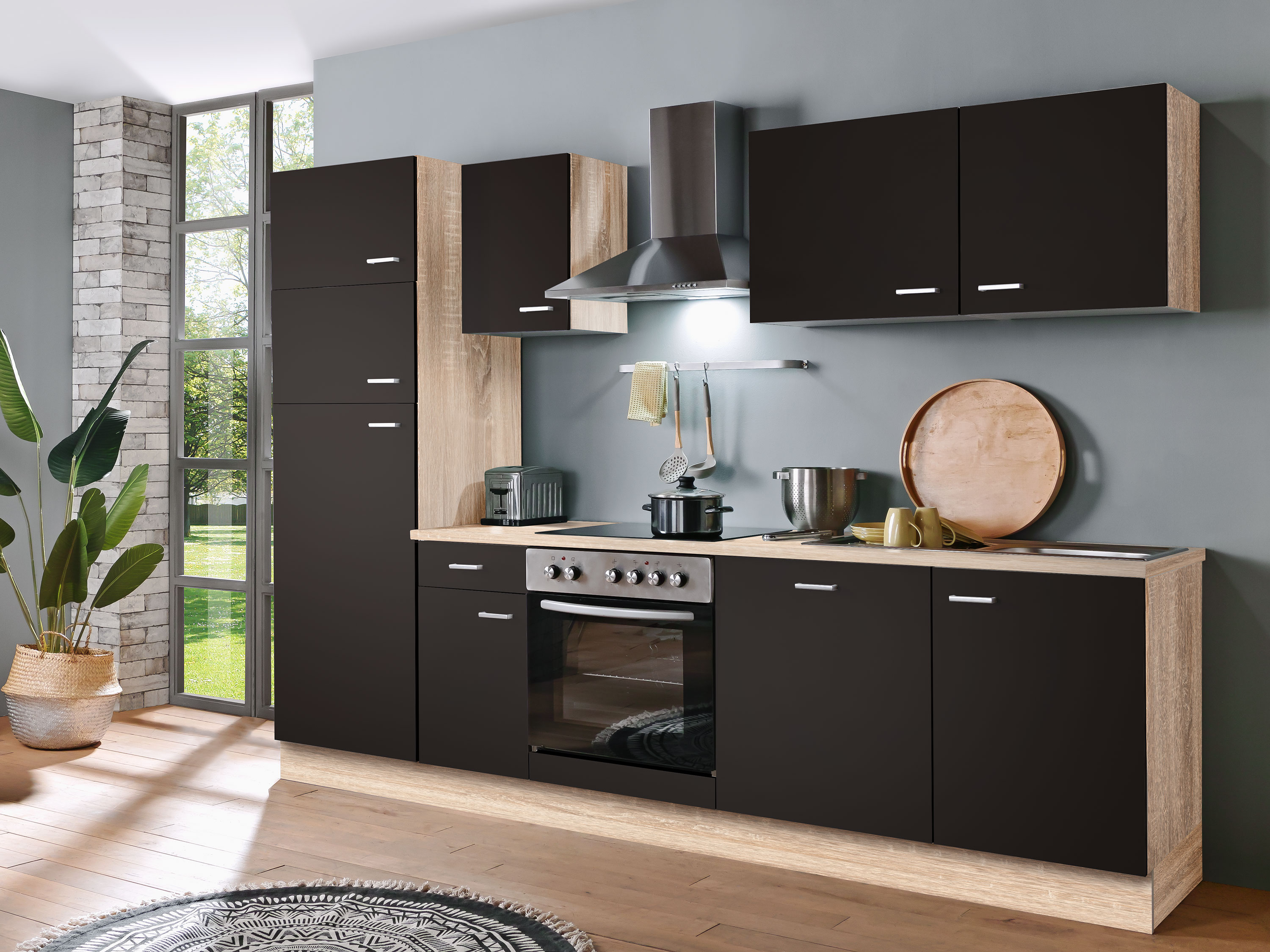 Menke Küchenblock Classic 1 (mit Geschirrspüler, 270 cm, Lava, Frei Bordstein)