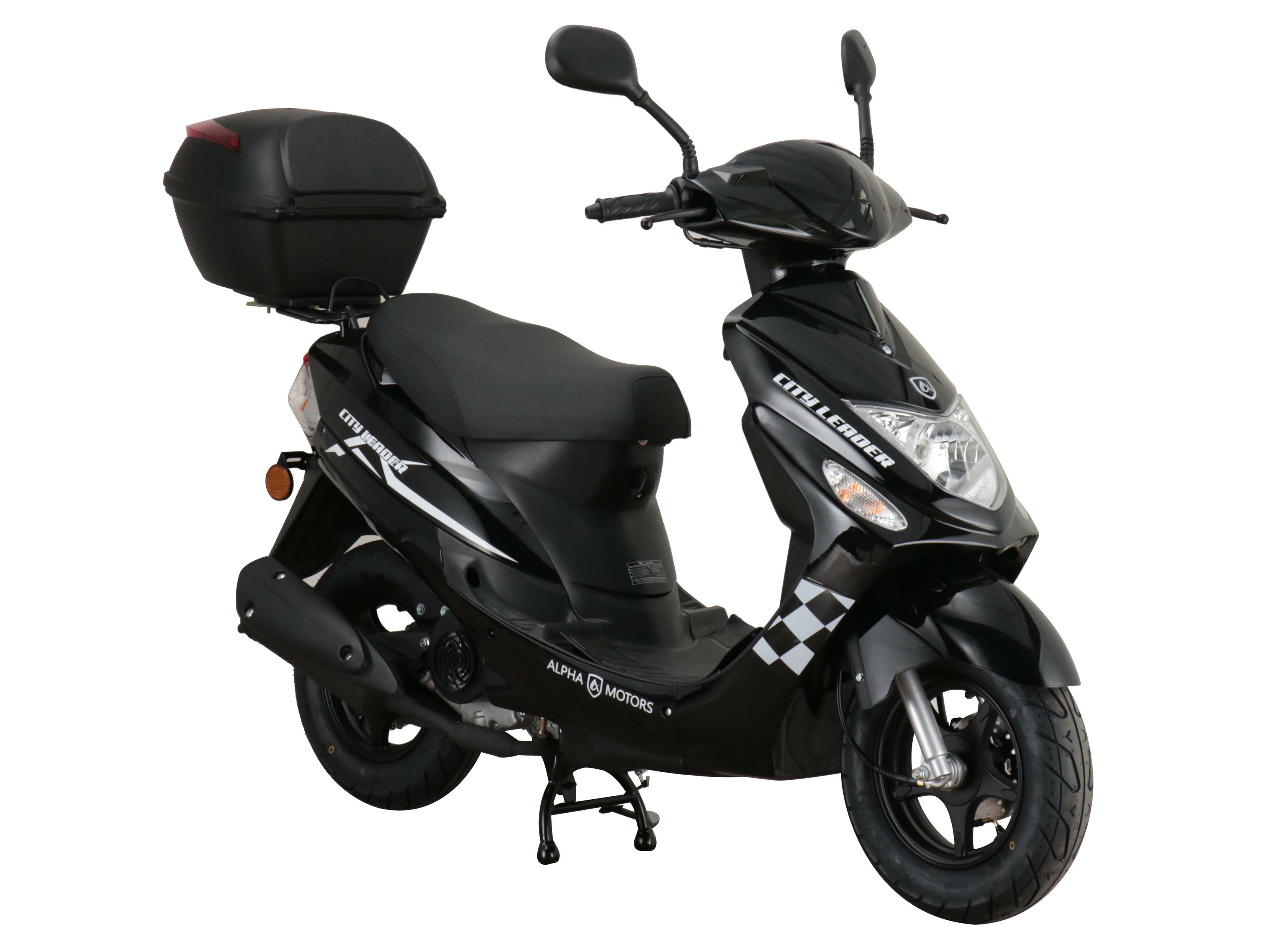 Alpha Motors Motorroller CityLeader 50 ccm EURO 5 inkl. Topcase (Schwarz, 25 km/h)
