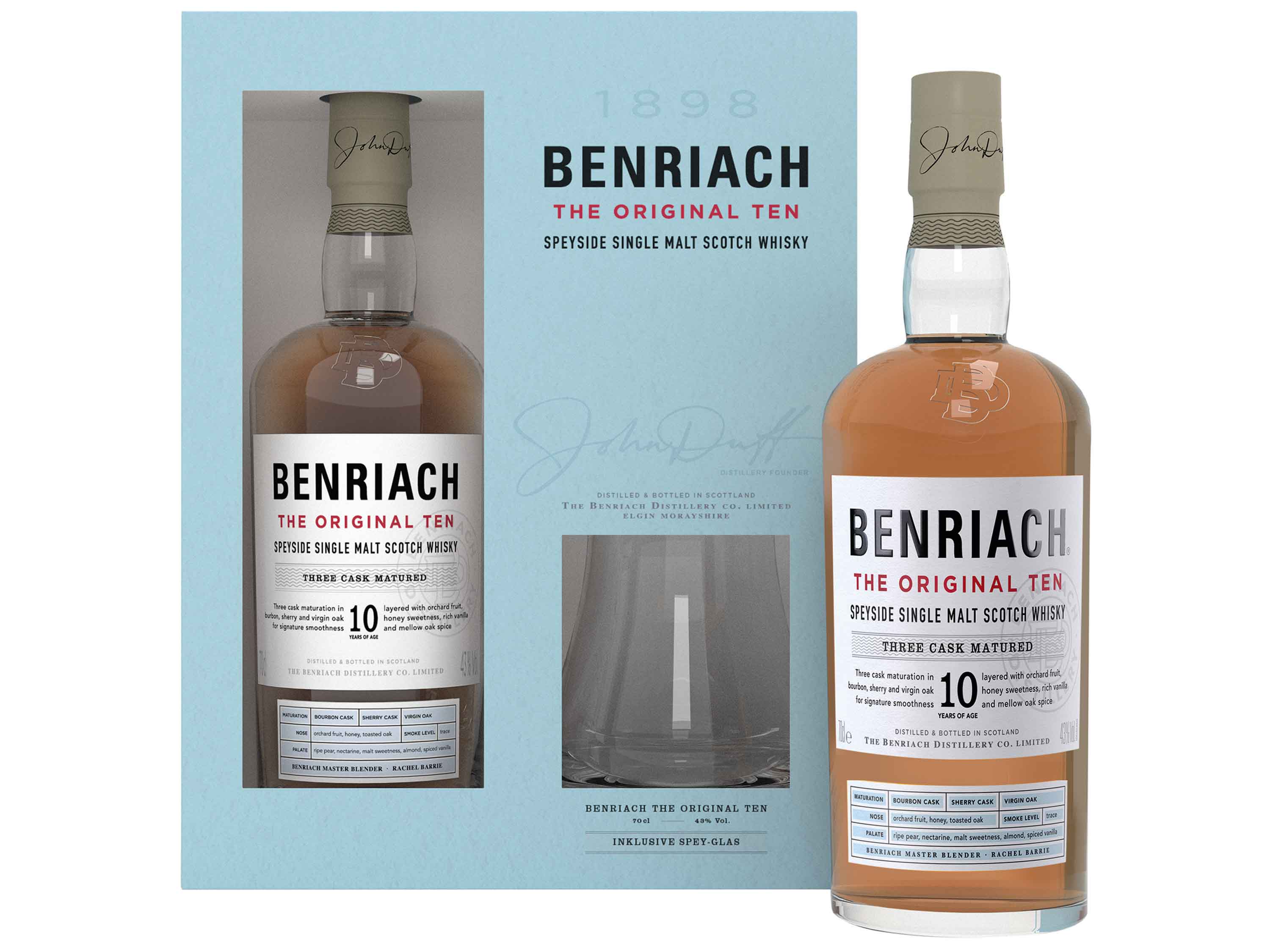 BenRiach Single Malt Scotch Whisky 10 Jahre mit Geschenkbox und Glas 43% Vol