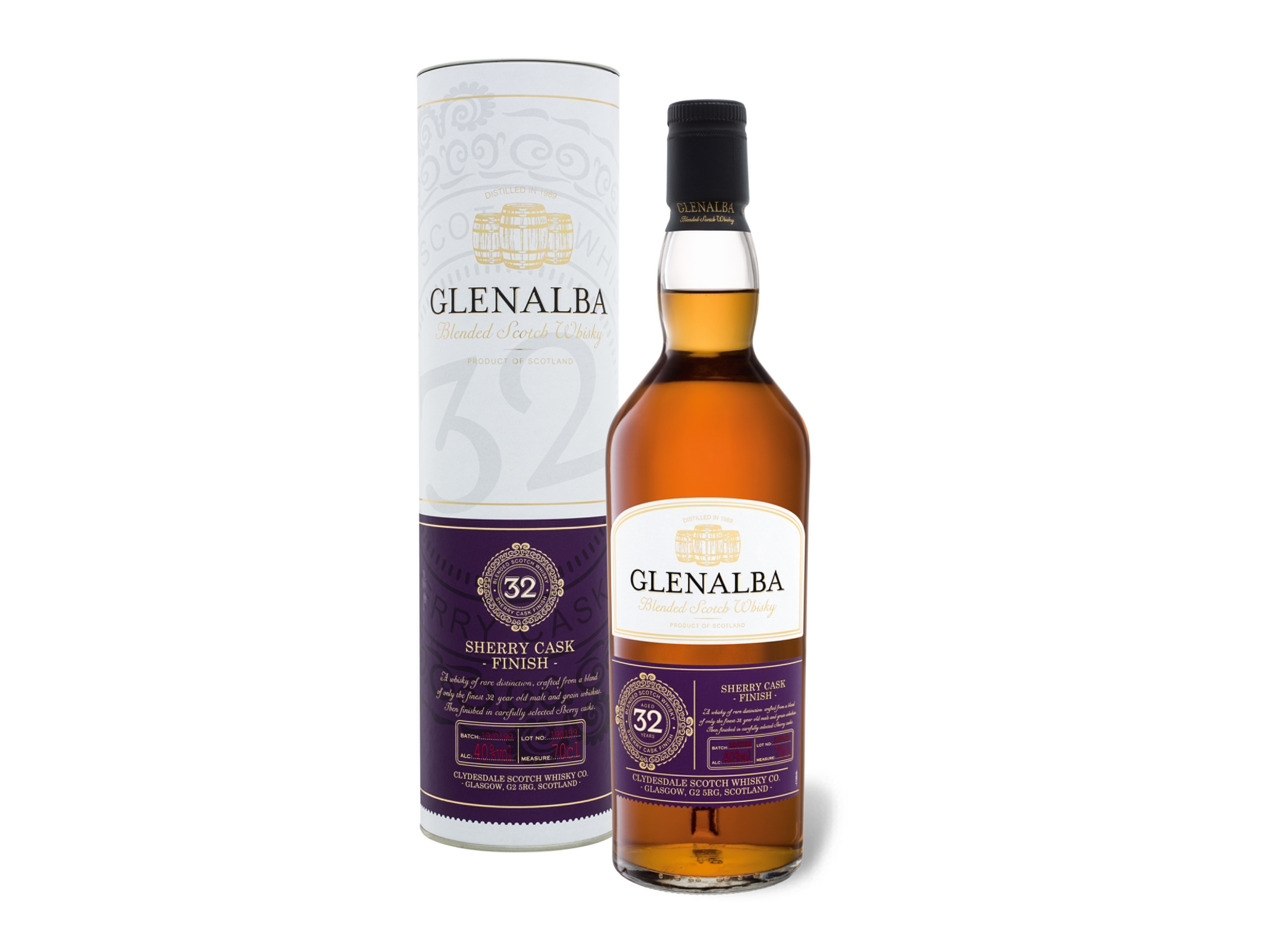 Glenalba Blended Scotch Whisky 32 Jahre Sherry Cask Finish mit Geschenkbox 40% vol''